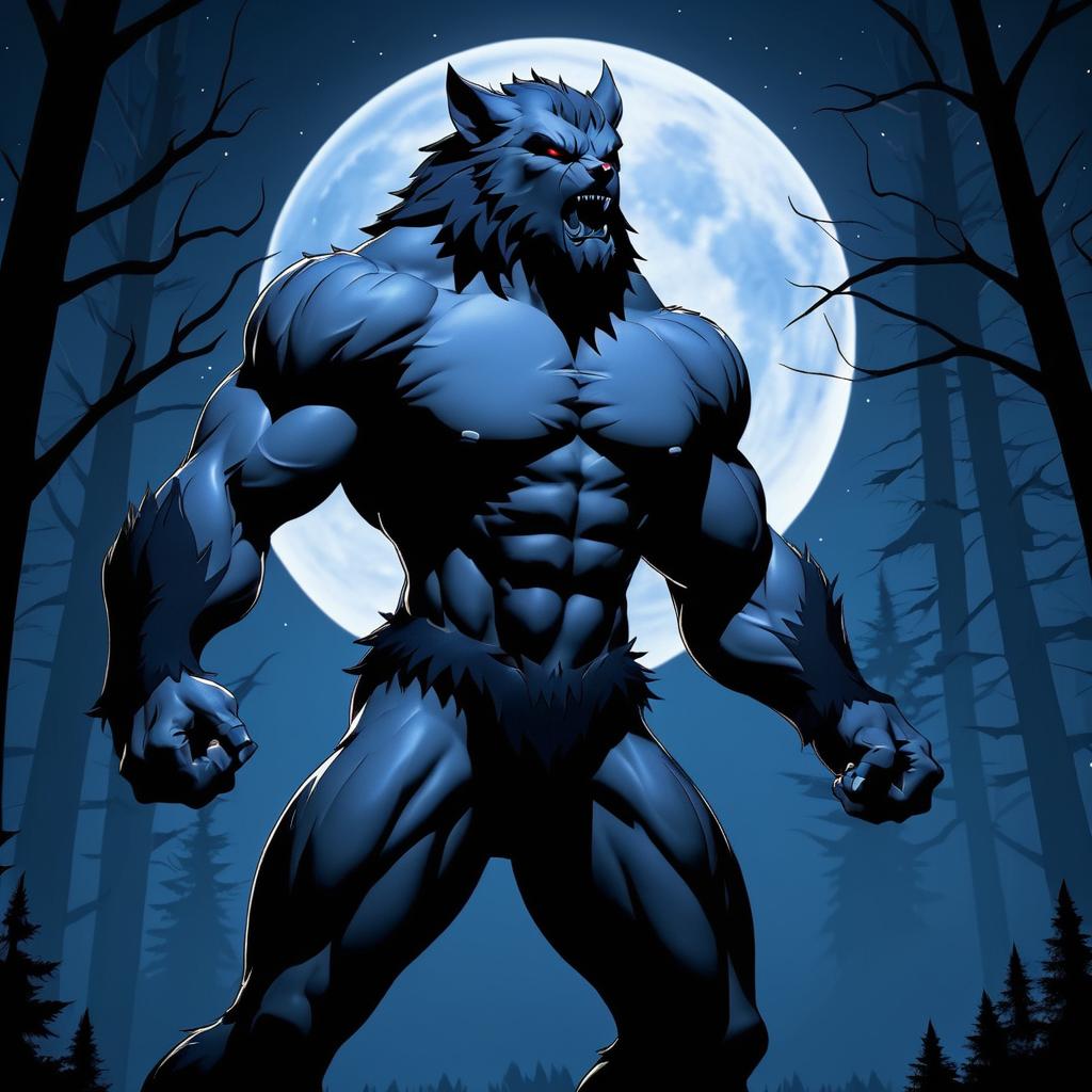 Muscular Werewolf Howling in the Forest