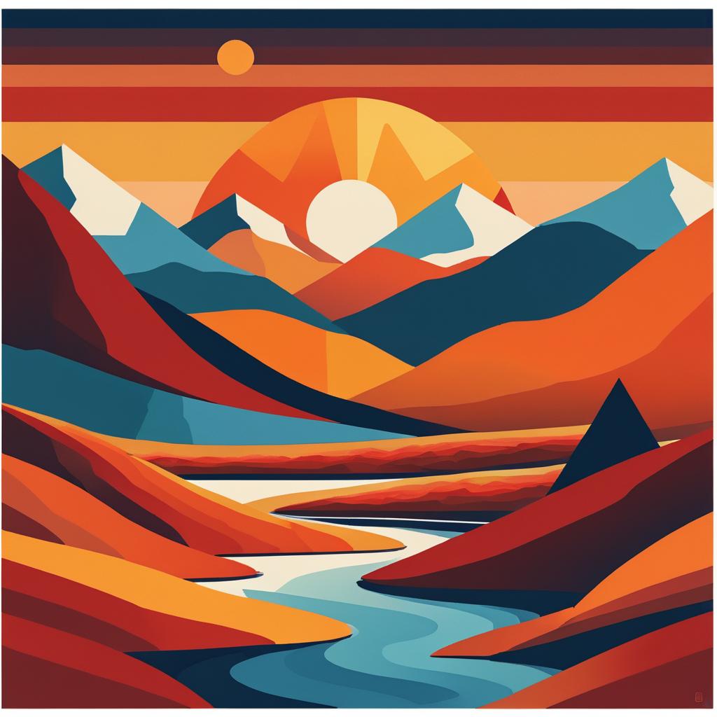 Retro Minimalist Mountains at Sunset