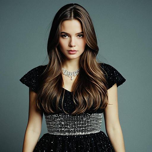 Elegant Woman in Black Dress with Jewelry