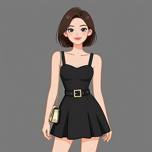 Chic Smiling Woman in Black Dress