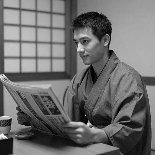 Traditional Japanese Scene in Black-and-White