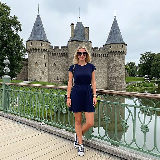 Woman on Ornate Bridge by Castle