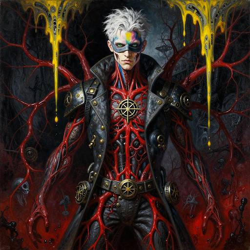 Cyberpunk Gothic Man with Vascular Veins and Steampunk Details