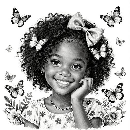 Radiant Black Girl with Butterflies
