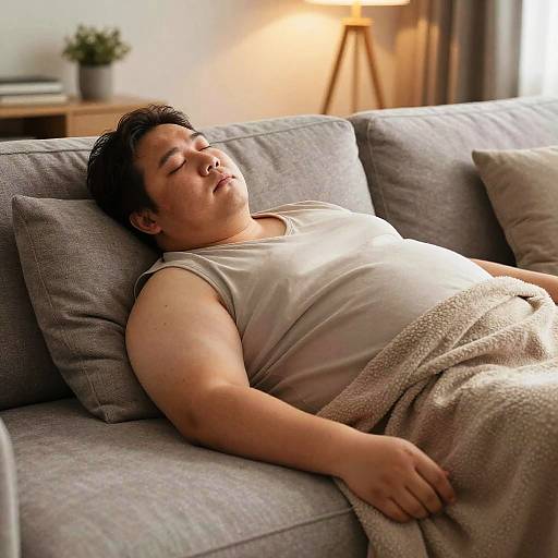 Cozy Fat Man Sleeping Indoors