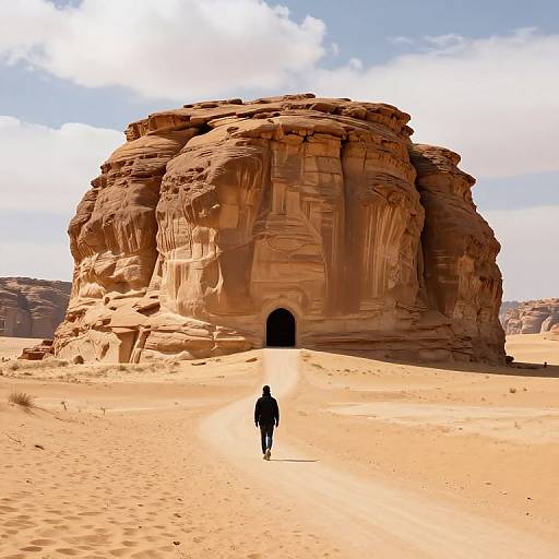 Solitary Figure Approaches Sandstone Butte