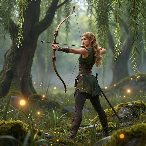 Graceful Elven Archer in Misty Marsh