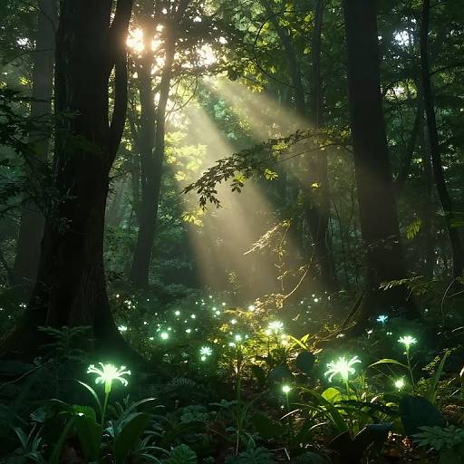 Mystical Glowing Forest at Dawn