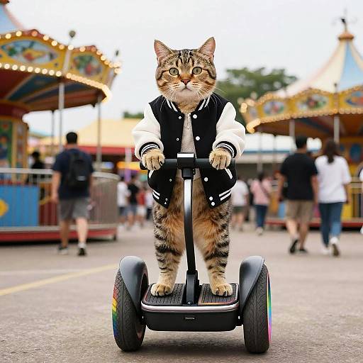 Anthropomorphic Cat Riding Segway at Fairground