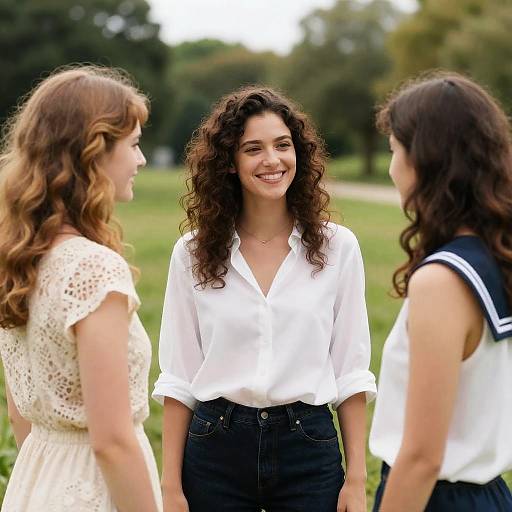 Joyful Gathering of Three Women Outdoors