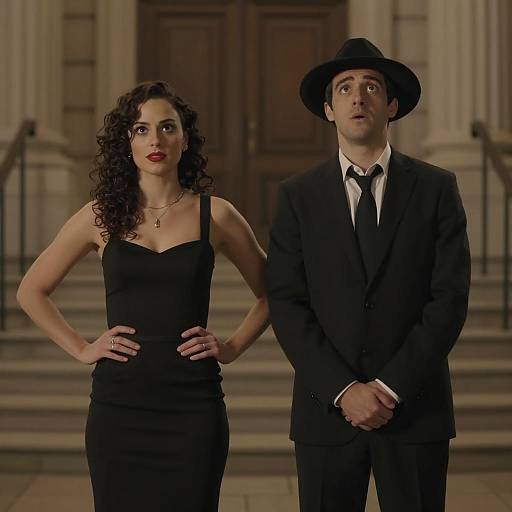 Couple in Evening Attire Outside Stone Building