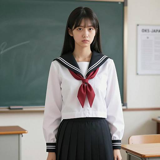 Japanese Schoolgirl in Classroom Portrait