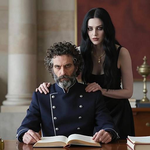 Man in Military Uniform with Woman in Black Dress