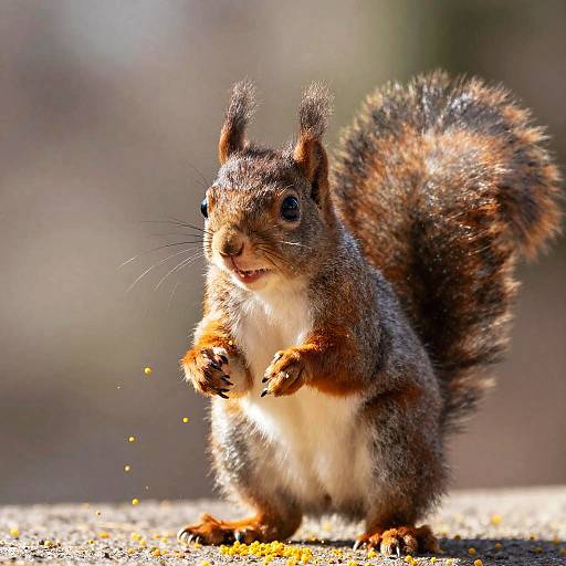 Bright-Eyed Squirrel in Golden Pollen