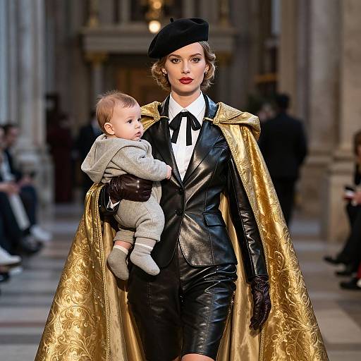 Elegant Woman in Leather and Cloak