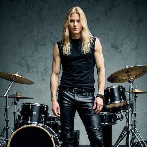 Male Drummer with Long Blonde Hair in Black Outfit