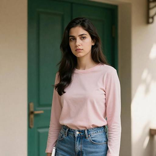 Young Woman in Sunlit Doorway