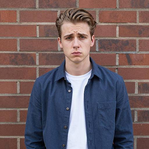 Young Man Posed Against Brick Wall