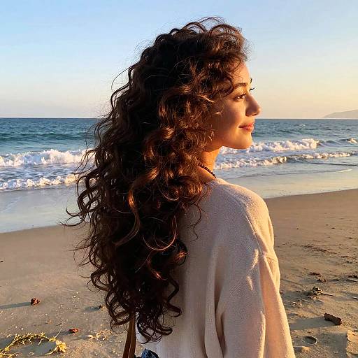 Windswept Curly Hair at Sunset