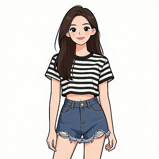 Smiling Woman in Casual Striped Outfit