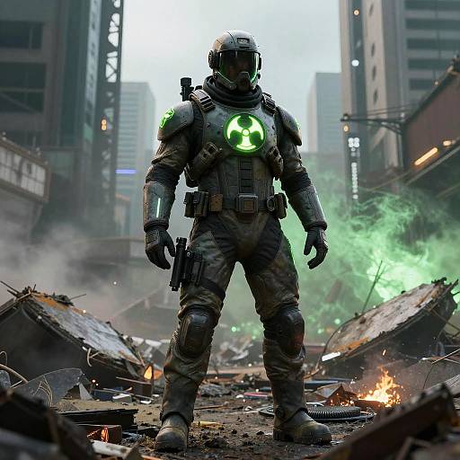 Hazmat Soldier in Post-Apocalyptic Warzone