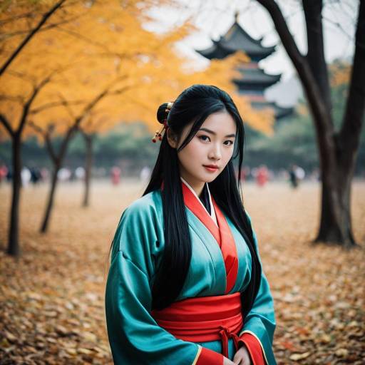 Asian Woman in Traditional Chinese Costume Outdoors