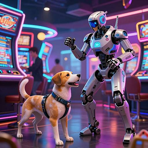 Cyberpunk Dog vs Robots in Casino