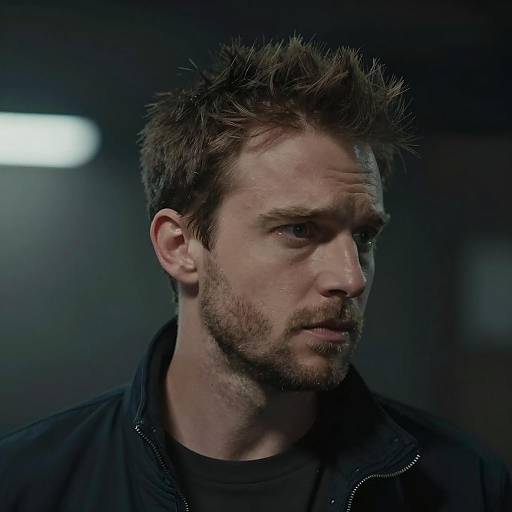 Tense Young Man with Spiked Hair in Dark Jacket