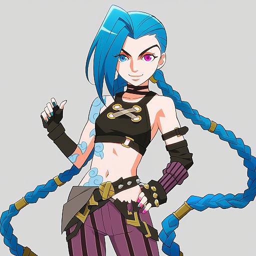 Illustration of Arcane jinx, league of legends in the style of Tanaka ryou