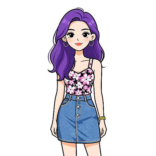 Casual Summer Woman with Purple Hair