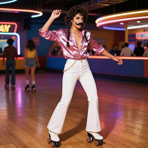 70s Funk Dancer in Neon Roller Rink