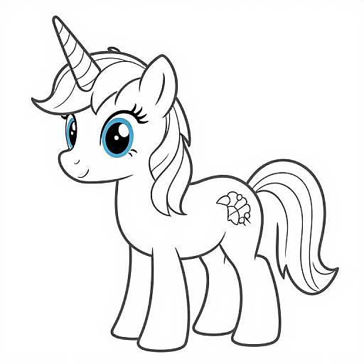 Cute digital drawing of a white, blue-eyed unicorn pony with a striped horn, flowing mane, and a star cutie mark on its flank.