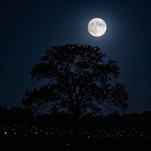 Mystical Tree Silhouette Under Starry Moon