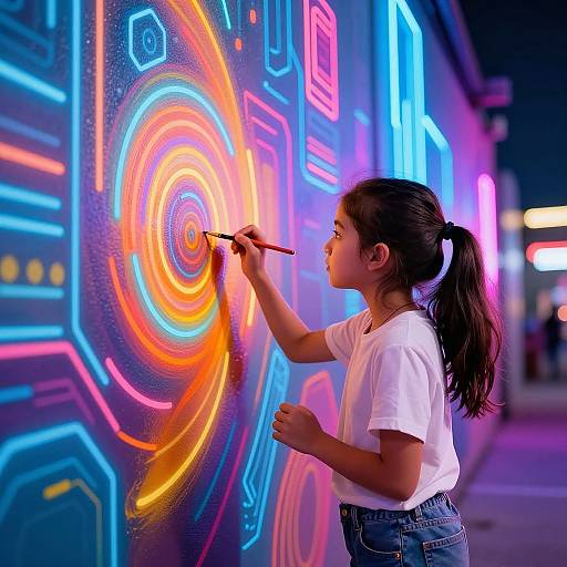 AI Petite Teen Painting Futuristic Mural