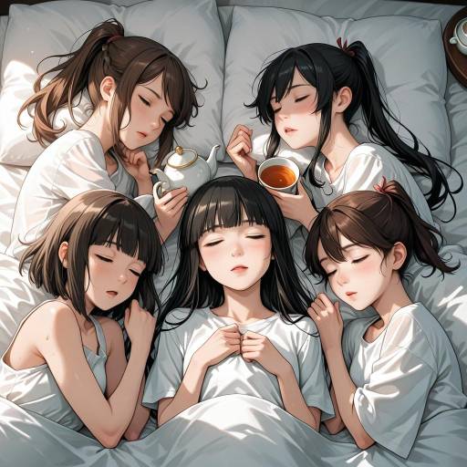 Girls Relaxing with Teapot and Pillows