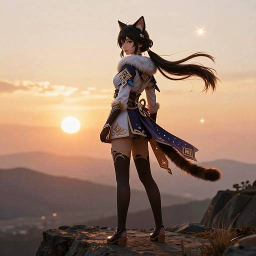 Genshin Impact Style Cat Girl Sunset