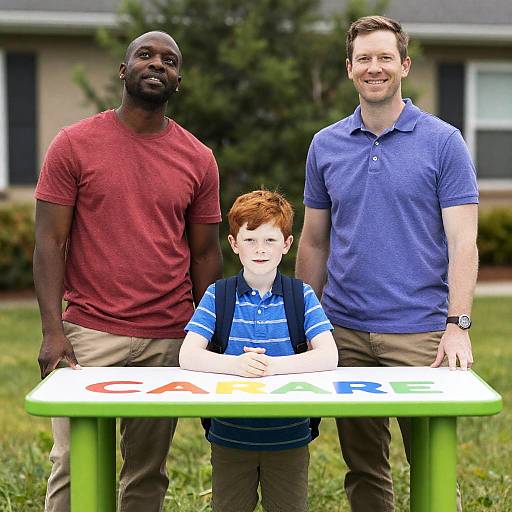 Diverse Men and Boy at Daycare Table