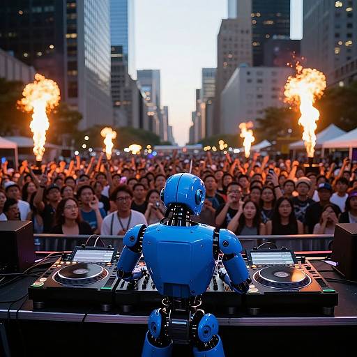Futuristic Blue Robot DJ Performance