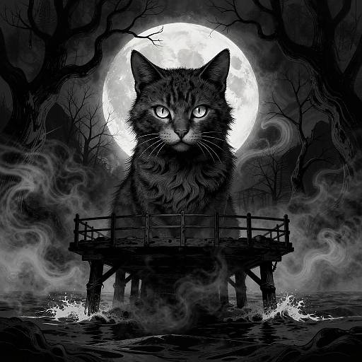 Noir Gothic Spectral Feline Illustration