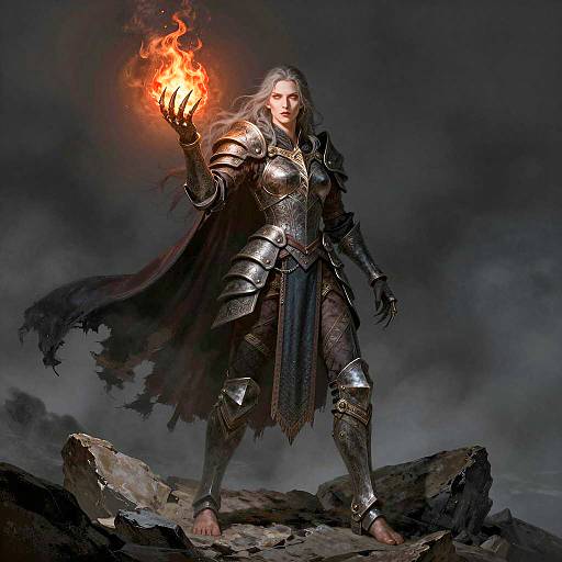 Intense Dark Fantasy Warrior on Rocky Terrain