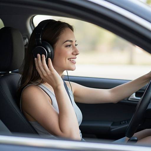 Joyful Woman Driving with Headphones
