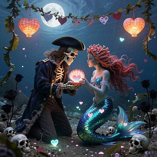 Underwater Valentine: Skeletal Pirate and Mermaid Couple