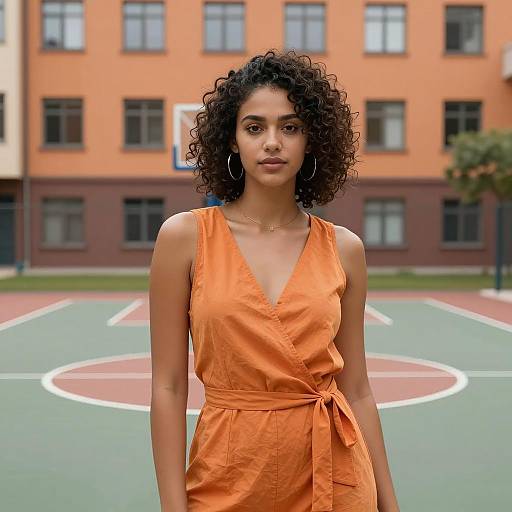 Urban Confident Woman in Orange Dress