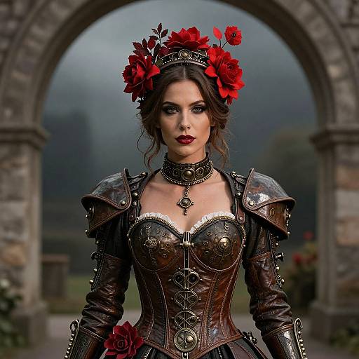 Steampunk Woman in Floral Headpiece