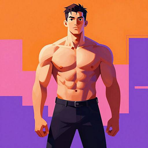 Bold Muscular Man in Abstract Art