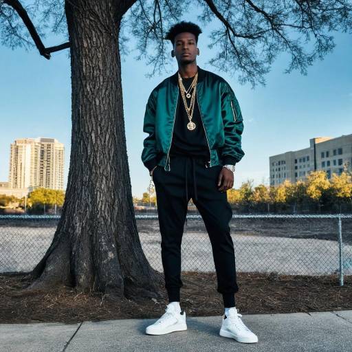 Young man in stylish urban outfit standing by tree