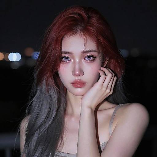 Hyperreal Crying Girl at Night Portrait