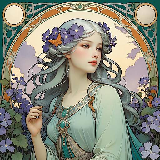 Art Nouveau Woman with Violets