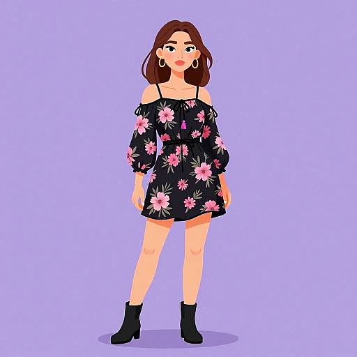 Bohemian Woman in Floral Dress