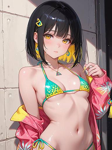 Girl in Vibrant Micro Bikini and Pink Jacket